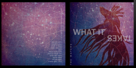 Front and back CD artwork designed for The Waters, with a cosmic pink-blue texture and dramatic underwater figure